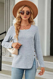Slit Decorative Button Square Neck T-Shirt - Trendsi - Flyclothing LLC