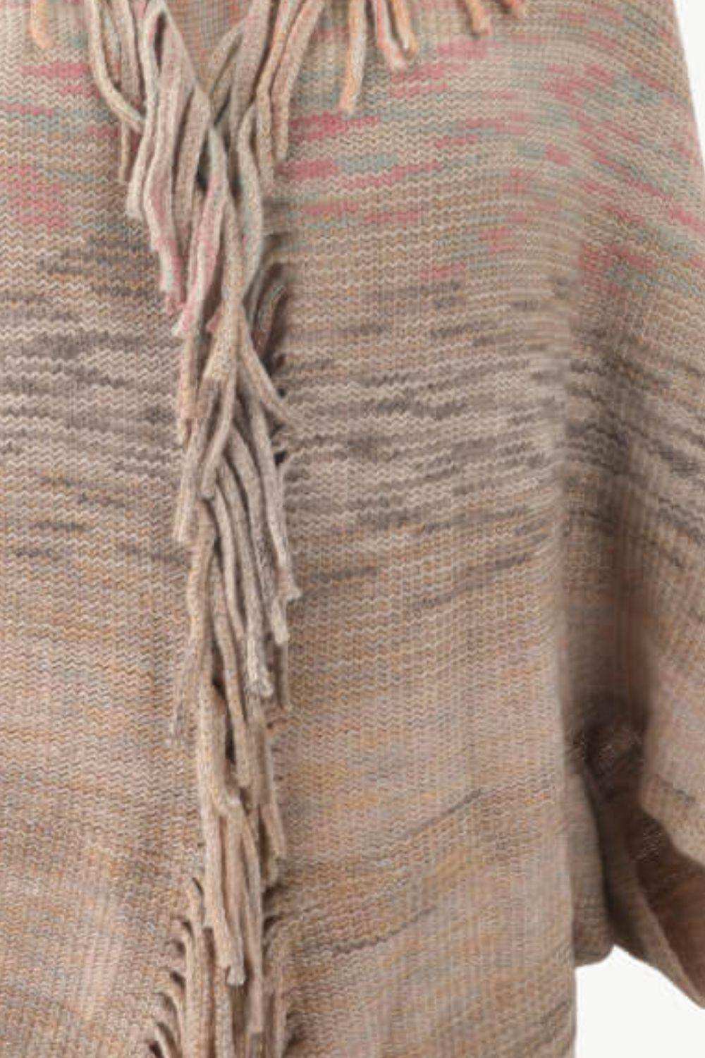 Multicolored Fringe Trim Poncho - Trendsi - Flyclothing LLC