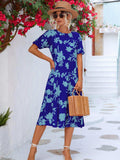 Floral Puff Sleeve Ruffle Hem Midi Dress - Trendsi - Flyclothing LLC