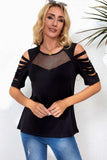 Round Neck Cutout Raglan Sleeve Tee - Trendsi - Flyclothing LLC