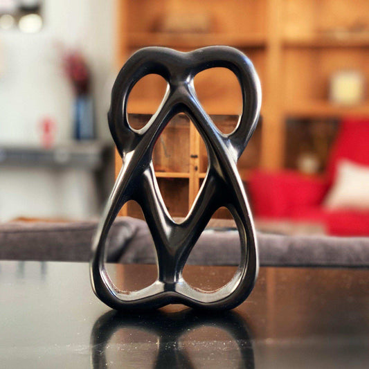 Handcrafted 8-inch Soapstone Connected Hearts Sculpture in Black - Smolart - Smolart - Flyclothing LLC