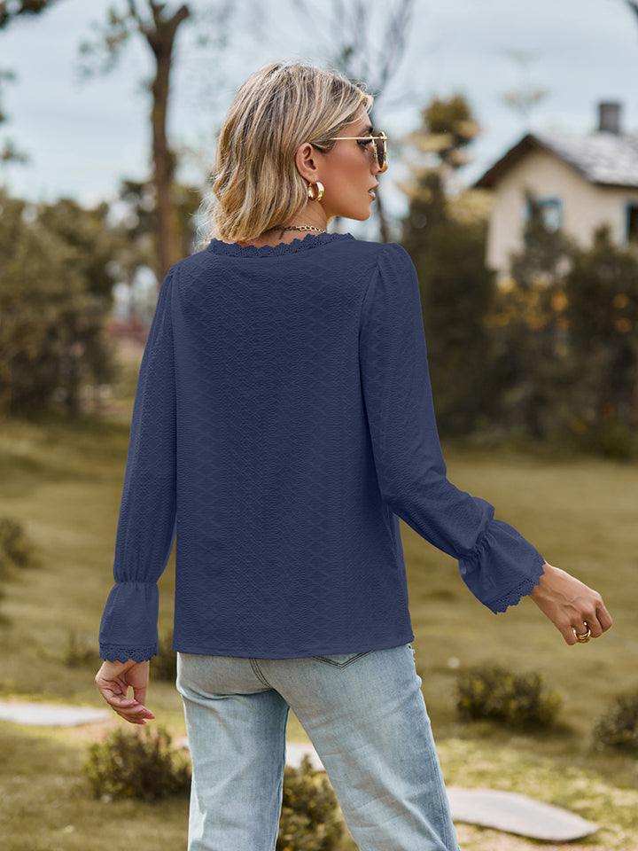 V-Neck Flounce Sleeve Blouse - Trendsi - Flyclothing LLC