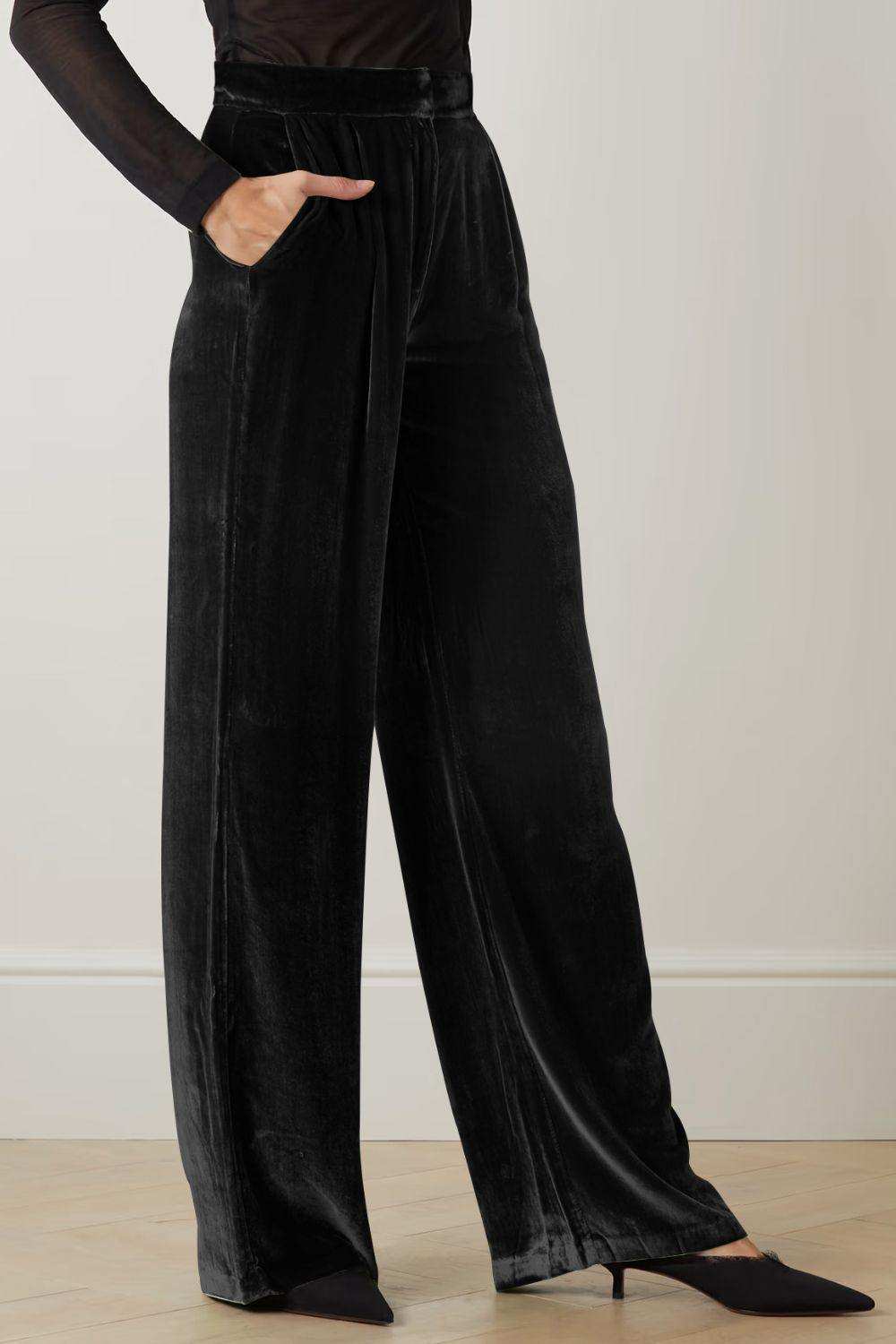 Loose Fit High Waist Long Pants with Pockets - Trendsi - Flyclothing LLC