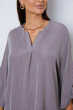 Notched Roll-Tab Sleeve Blouse - Trendsi - Flyclothing LLC