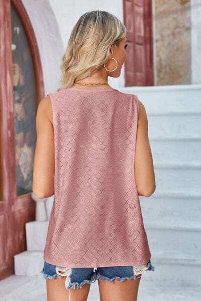 Eyelet Open Front Sleeveless Cardigan - Trendsi - Flyclothing LLC