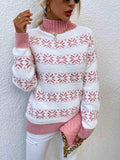 Snowflake Pattern Mock Neck Sweater - Trendsi - Flyclothing LLC