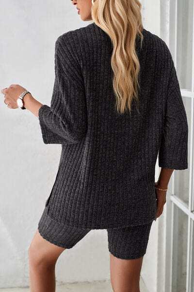 Ribbed Round Neck Top and Shorts Set - Trendsi - Flyclothing LLC