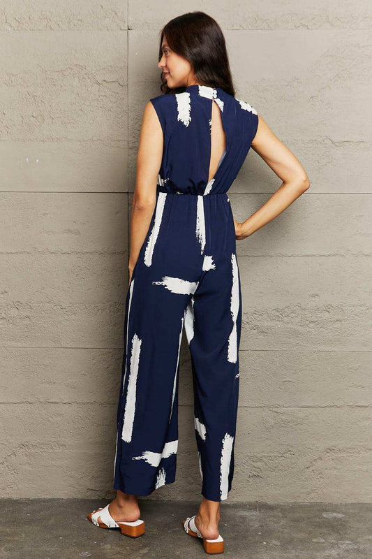Printed Round Neck Cutout Jumpsuit with Pockets - Trendsi - Flyclothing LLC