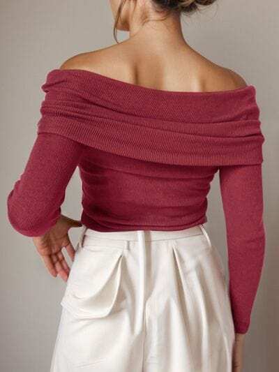 Off-Shoulder Long Sleeve Sweater - Trendsi - Flyclothing LLC