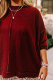 Plus Size Exposed Seam Waffle-Knit High-Low Sweatshirt - Trendsi - Flyclothing LLC