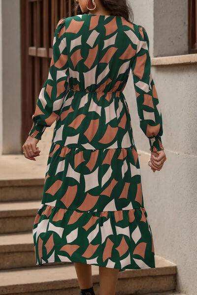 Printed Tied Pocketed Lantern Sleeve Dress - Trendsi - Flyclothing LLC
