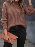 Turtleneck Rib-Knit Sweater - Trendsi - Flyclothing LLC