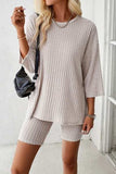 Ribbed Round Neck Top and Shorts Set - Trendsi - Flyclothing LLC