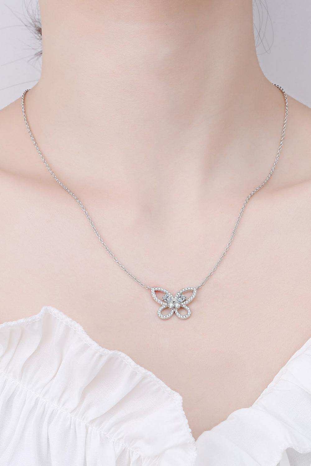 Moissanite Butterfly Pendant Necklace - Trendsi - Flyclothing LLC