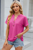Eyelet Notched Short Sleeve T-Shirt - Trendsi - Flyclothing LLC