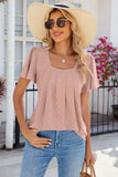 Eyelet Square Neck Flutter Sleeve Blouse - Trendsi - Flyclothing LLC