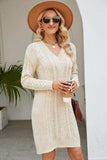 Cable-Knit Long Sleeve Sweater Dress - Trendsi - Flyclothing LLC
