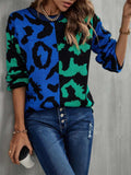 Round Neck Contrast Color Dropped Shoulder Sweater - Trendsi - Flyclothing LLC