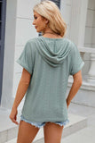 Eyelet Drawstring Hooded Short Sleeve Blouse - Trendsi - Flyclothing LLC