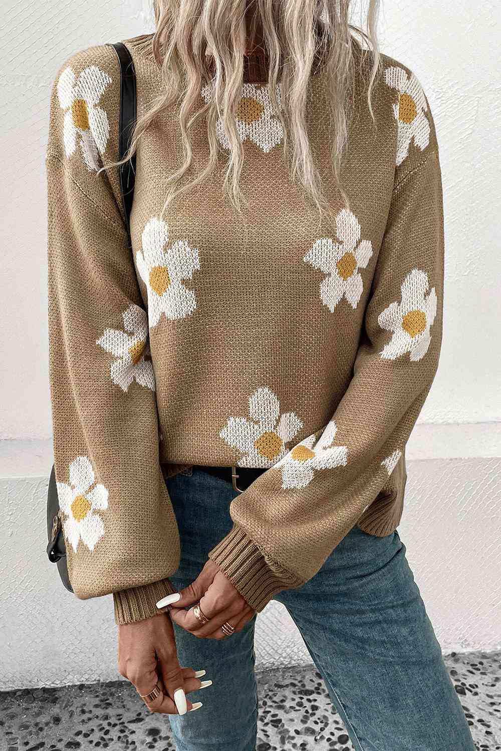 Floral Dropped Shoulder Sweater - Trendsi - Flyclothing LLC