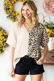 Leopard Color Block V-Neck Blouse - Trendsi - Flyclothing LLC