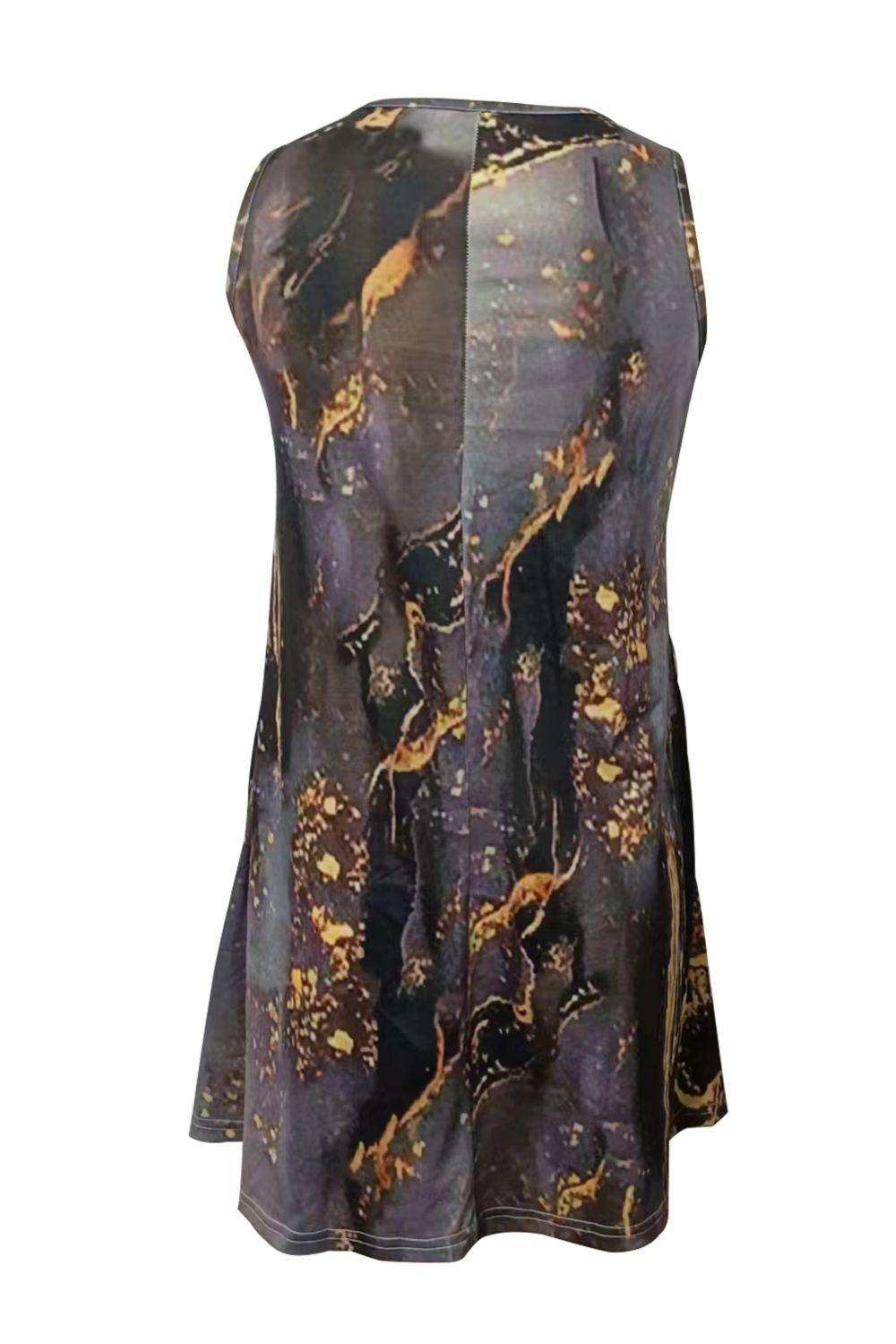 Abstract Print Round Neck Sleeveless Dress with Pockets - Trendsi - Flyclothing LLC