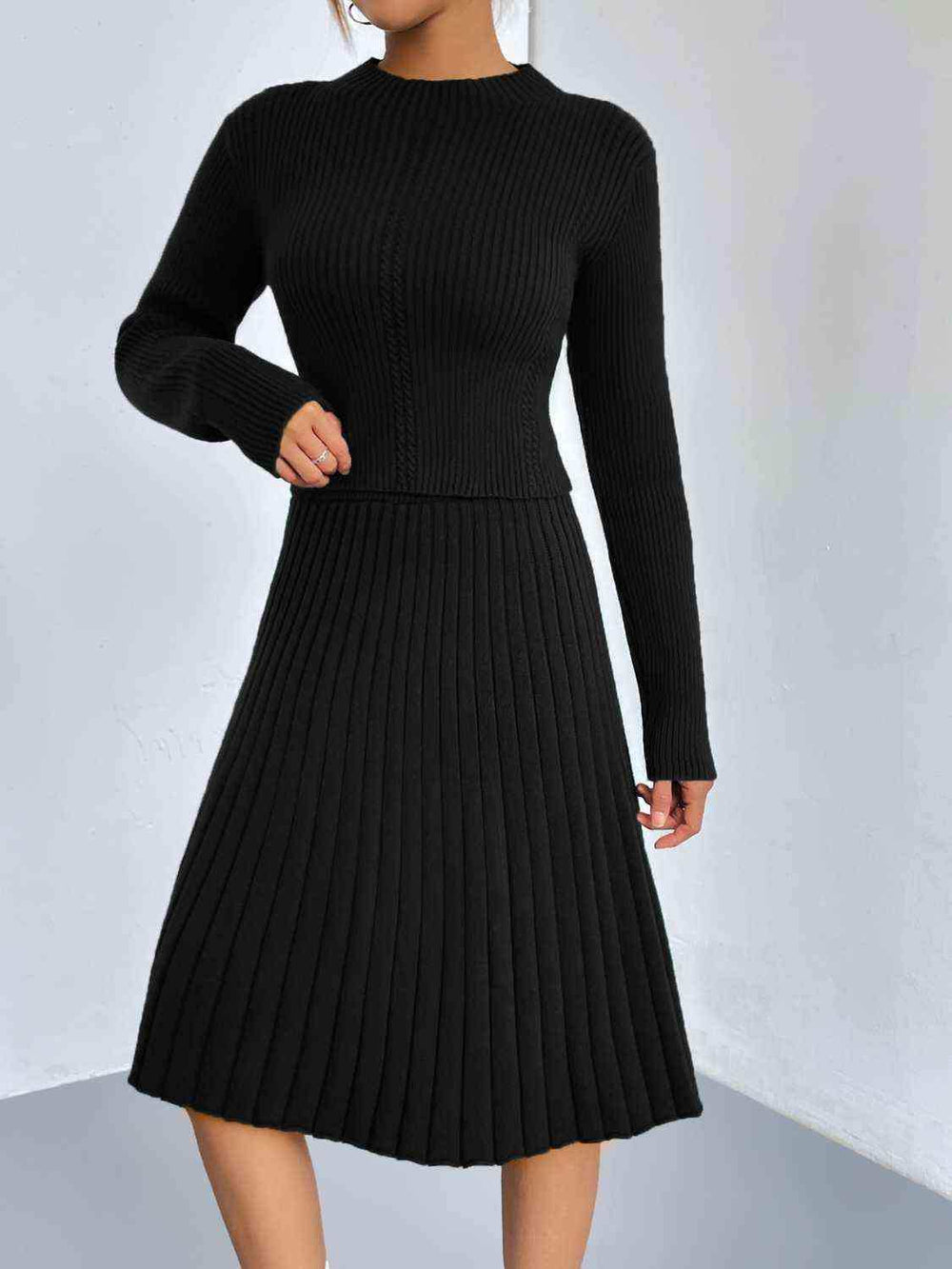 Rib-Knit Sweater and Skirt Set - Trendsi - Flyclothing LLC