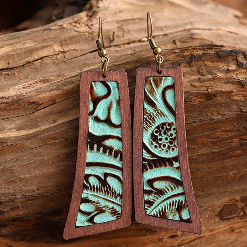 Geometrical Shape Wooden Dangle Earrings - Trendsi - Flyclothing LLC
