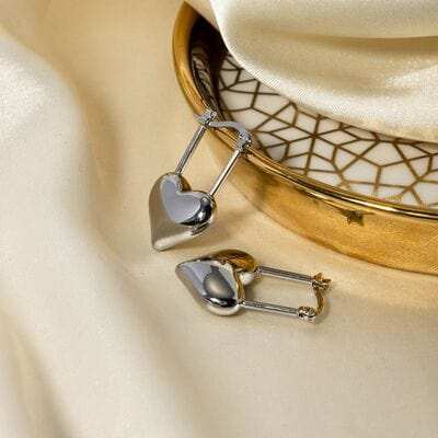 Stainless Steel Heart Lock Drop Earrings - Trendsi - Flyclothing LLC