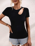 Cutout Round Neck Short Sleeve Knit Top - Trendsi - Flyclothing LLC
