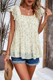 Printed Square Neck Cap Sleeve Blouse - Trendsi - Flyclothing LLC