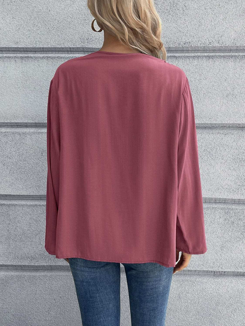 Half Button Long Sleeve Blouse - Trendsi - Flyclothing LLC