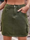 Denim Mini Skirt with Pockets - Trendsi - Flyclothing LLC