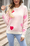 Heart Round Neck Droppped Shoulder Sweater - Trendsi - Flyclothing LLC