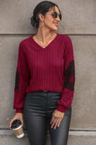 Ribbed Lace Detail V-Neck Sweater - Trendsi - Flyclothing LLC