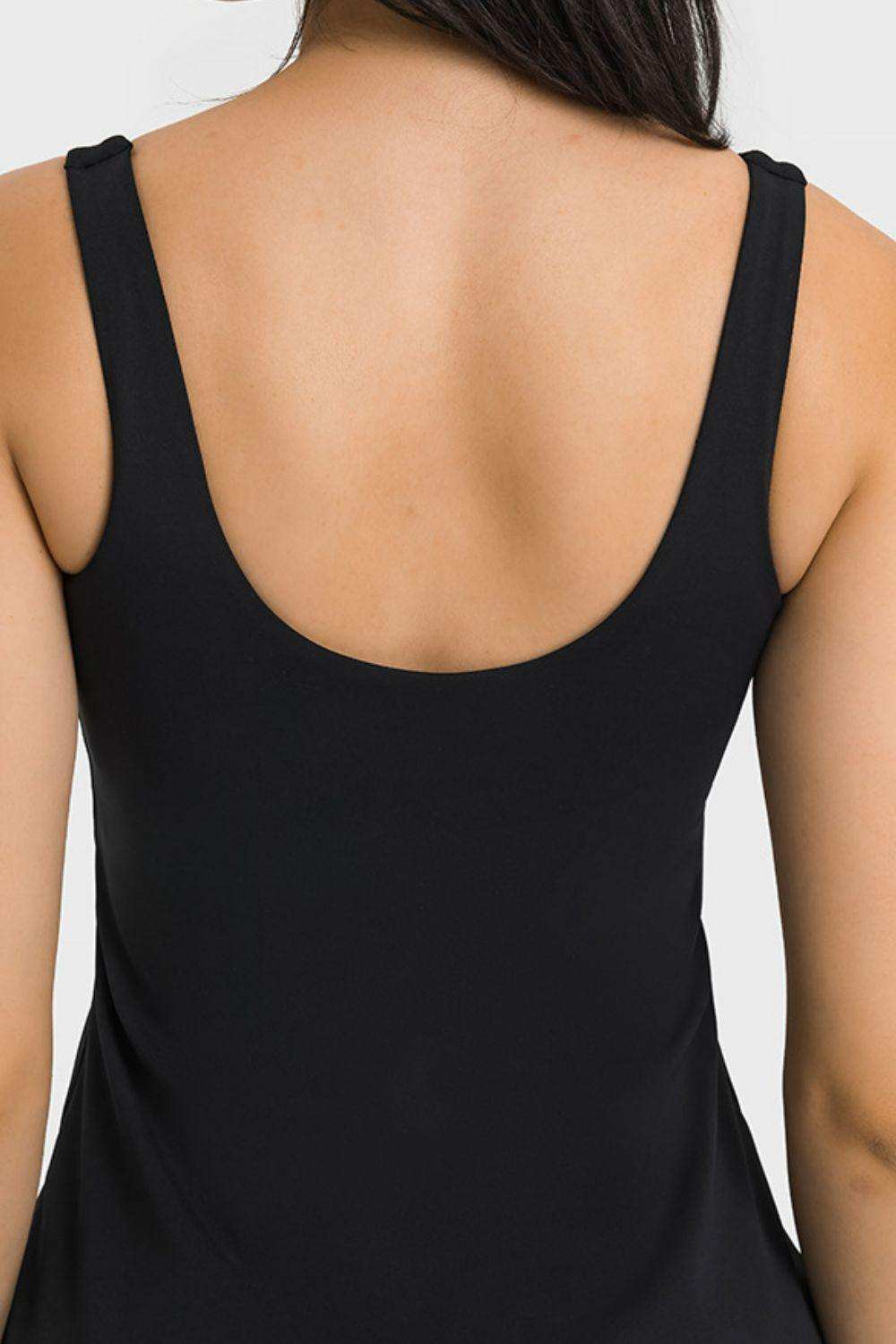 Square Neck Sports Tank Dress with Full Coverage Bottoms - Trendsi - Flyclothing LLC