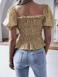 Frill Smocked Square Neck Short Sleeve Blouse - Trendsi - Flyclothing LLC