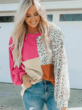 Color Block Leopard Round Neck Sweatshirt - Trendsi - Flyclothing LLC