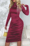 Ruched Mock Neck Long Sleeve Dress - Trendsi - Flyclothing LLC