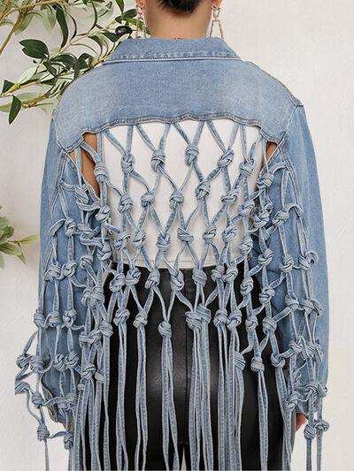 Tie Detail Button Up Denim Jacket with Pockets - Trendsi - Flyclothing LLC