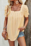 Eyelet Square Neck Puff Sleeve T-Shirt - Trendsi - Flyclothing LLC