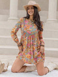 Printed V-Neck Balloon Sleeve Mini Dress - Trendsi - Flyclothing LLC