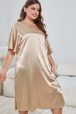 Plus Size Flutter Sleeve V-Neck Side Slit Night Gown - Trendsi - Flyclothing LLC