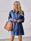 Raw Hem Button Up Denim Dress - Trendsi - Flyclothing LLC
