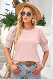 Round Neck Lantern Sleeve Blouse - Trendsi - Flyclothing LLC
