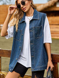 Button Down Denim Vest - Trendsi - Flyclothing LLC
