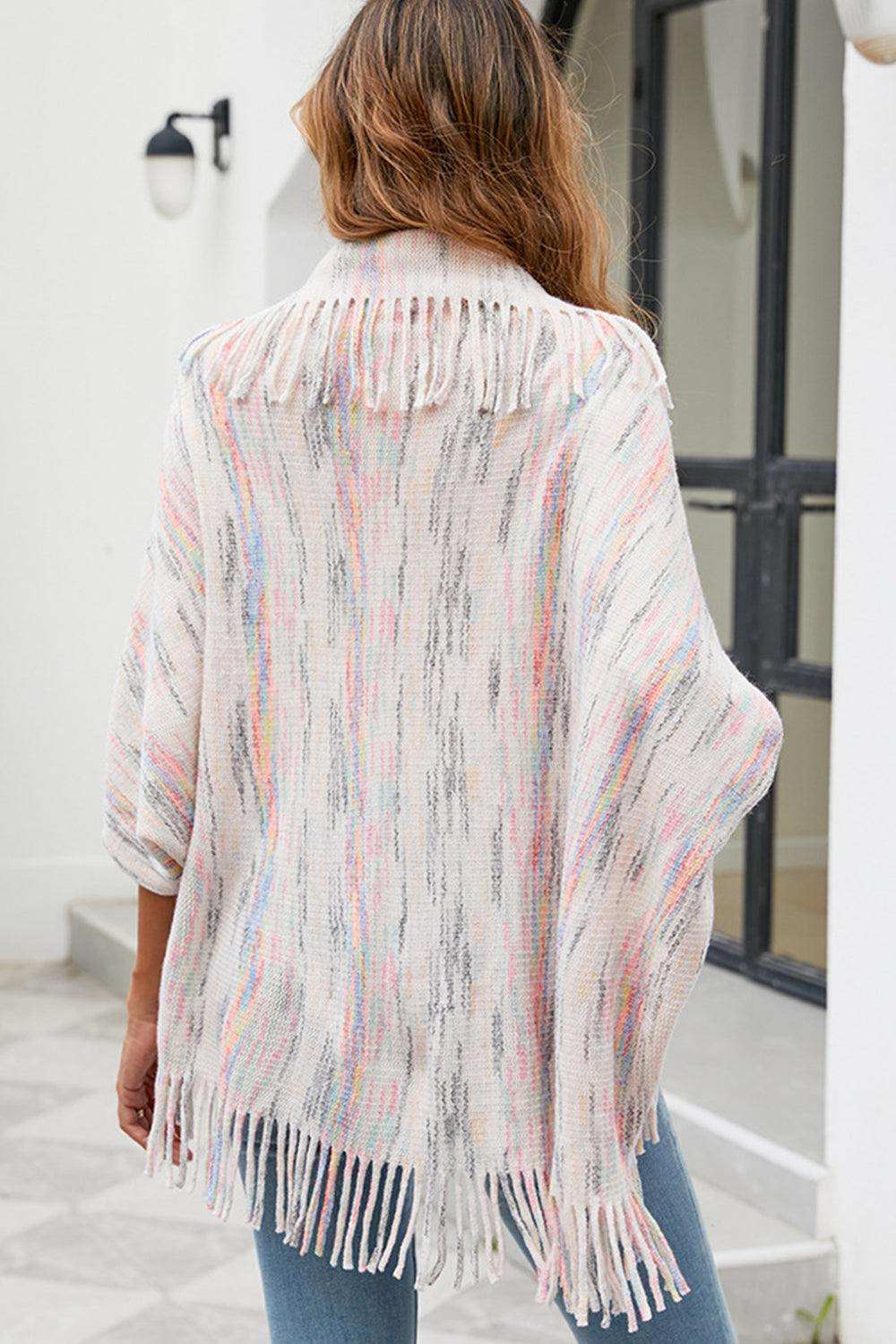 Fringe Detail Printed Poncho - Trendsi - Flyclothing LLC