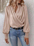 Surplice Smocked Lantern Sleeve Blouse - Trendsi - Flyclothing LLC
