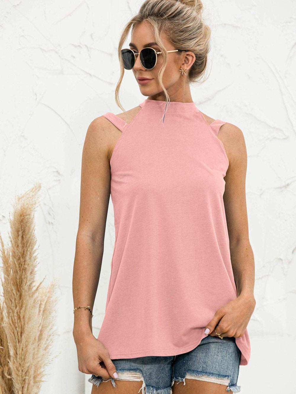 Cutout Mock Neck Tank - Trendsi - Flyclothing LLC