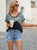 Leopard Waffle-Knit Short Sleeve Top - Trendsi - Flyclothing LLC